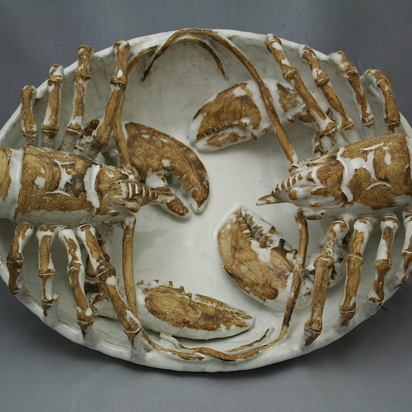 LARGE Ceramic Double Lobster Platter by Shayne Greco. Beautiful mediterranean glazed pottery.