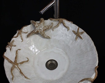Handmade Ceramic Starfish Vessel Sink, Mediterranean Pottery