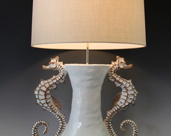 Ceramic Seahorse Lamp by Shayne Greco Beautiful Nautical Shabby Chic Mediterranean Sculpture Pottery