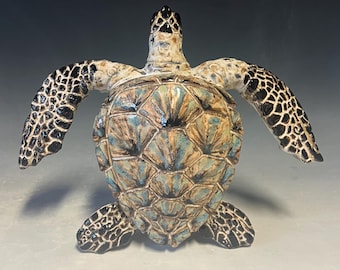 Small Hand-made Ceramic Marbled Sea Turtle Wall hanging/coffee table decor by Shayne Greco