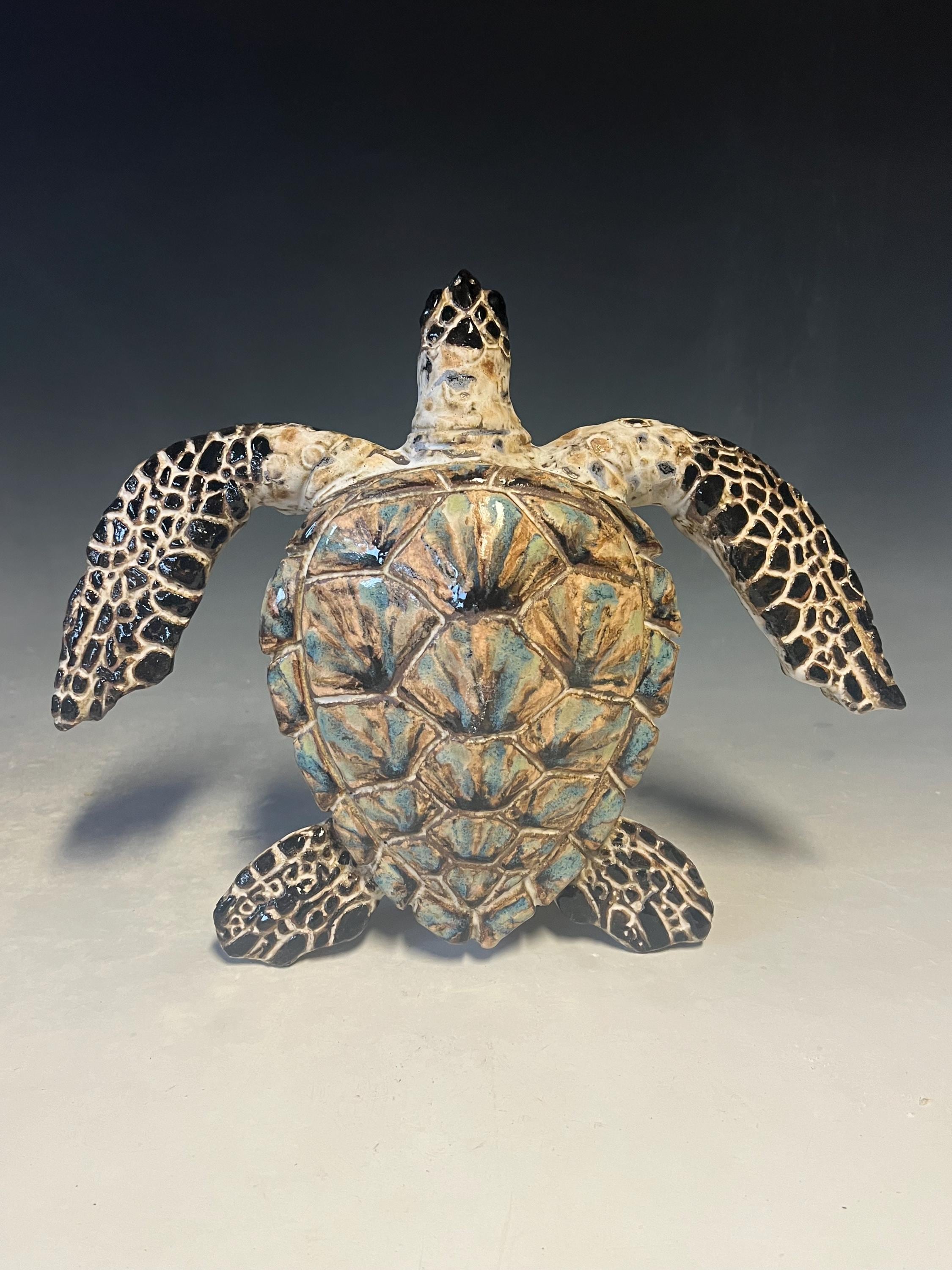 Small Hand-made Ceramic Marbled Sea Turtle Wall Hanging/coffee