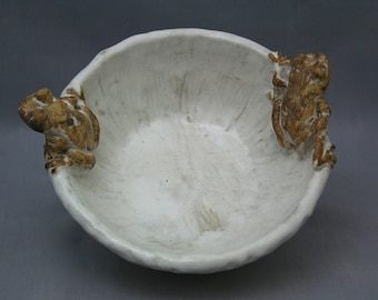 Handmade Ceramic Tree Frog Bowl, Mediterranean Pottery Sculpture
