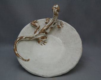 Handmade Ceramic Gecko Plate, Mediterranean Glazed Pottery