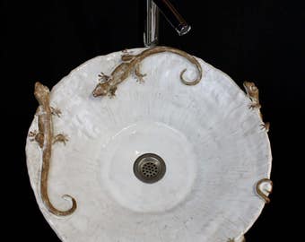 Handmade Ceramic Gecko Vessel Sink, Mediterranean Pottery