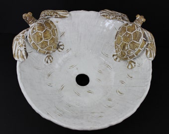 Handmade Ceramic Sea Turtle Vessel Sink, Mediterranean Pottery