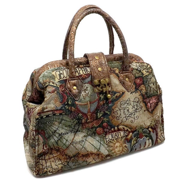 Ready to Ship Steampunk Old World Map Mary Poppins Style Carpet Bag Medium Size Handbag Free Economy U.S. Shipping