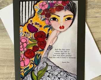 Card Art Print. 5x7 blank card. greeting card. Anais Nin Quote.Original Art Giclee Print