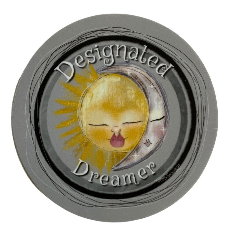 ORIGINAL ART design. Waterproof Sticker. Designated Dreamer 3 inch vinyl sticker. Sun moon stars image 1