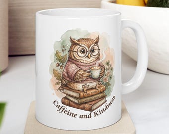 Wise Owl Mug Wrap, Watercolor Bookish Design, Caffeine Kindness (Digital Download)
