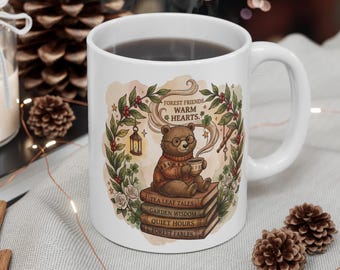 Cozy Bear Reading Clipart, Forest Friends Watercolor PNG (Digital Download)