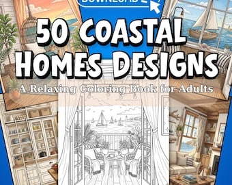 Coastal Interior Coloring Book, 50 Beach House Pages (PDF Download)