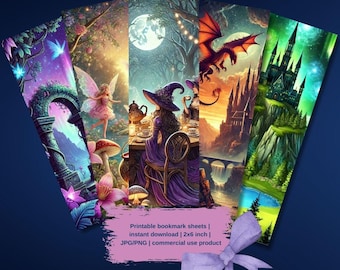 Fantasy Realms: Set mit 5 Lesezeichen mit Drachen, Feen, Hexen und Schlössern