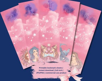 Zodiac Bookmarks: Pink Astrology Designs (Digital Download)