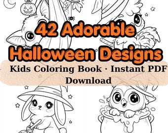 Halloween Animals Coloring Book, 42 Adorable Designs, Kids PDF (Instant Download)