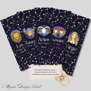 Set of 12 Digital Zodiac Bookmarks – Inspirational Quotes for Each Zodiac Sign
