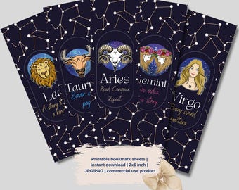 Set of 12 Digital Zodiac Bookmarks – Inspirational Quotes for Each Zodiac Sign