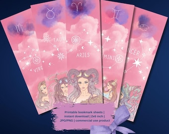 Zodiac Bookmarks: Pink Astrology Designs (Digital Download)