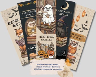 Cozy Halloween Printable Bookmarks, Spooky Ghost, Cat, Fox (Digital Download)