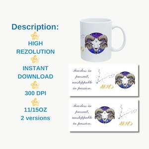 Aries: Fearless Spirit, Fiery Soul, and Cosmic Strength, Aries Zodiac Sign For 11oz Mugs, Digital Download