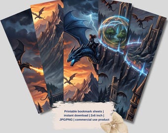 Dragon Rider Bookmarks, Epic Fantasy Art, Printable Reader Gift (Digital Download)