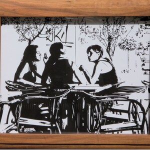 Corsican Consultation, original graphic design framed in hand-milled apple wood, 11&quot; x 9&quot;