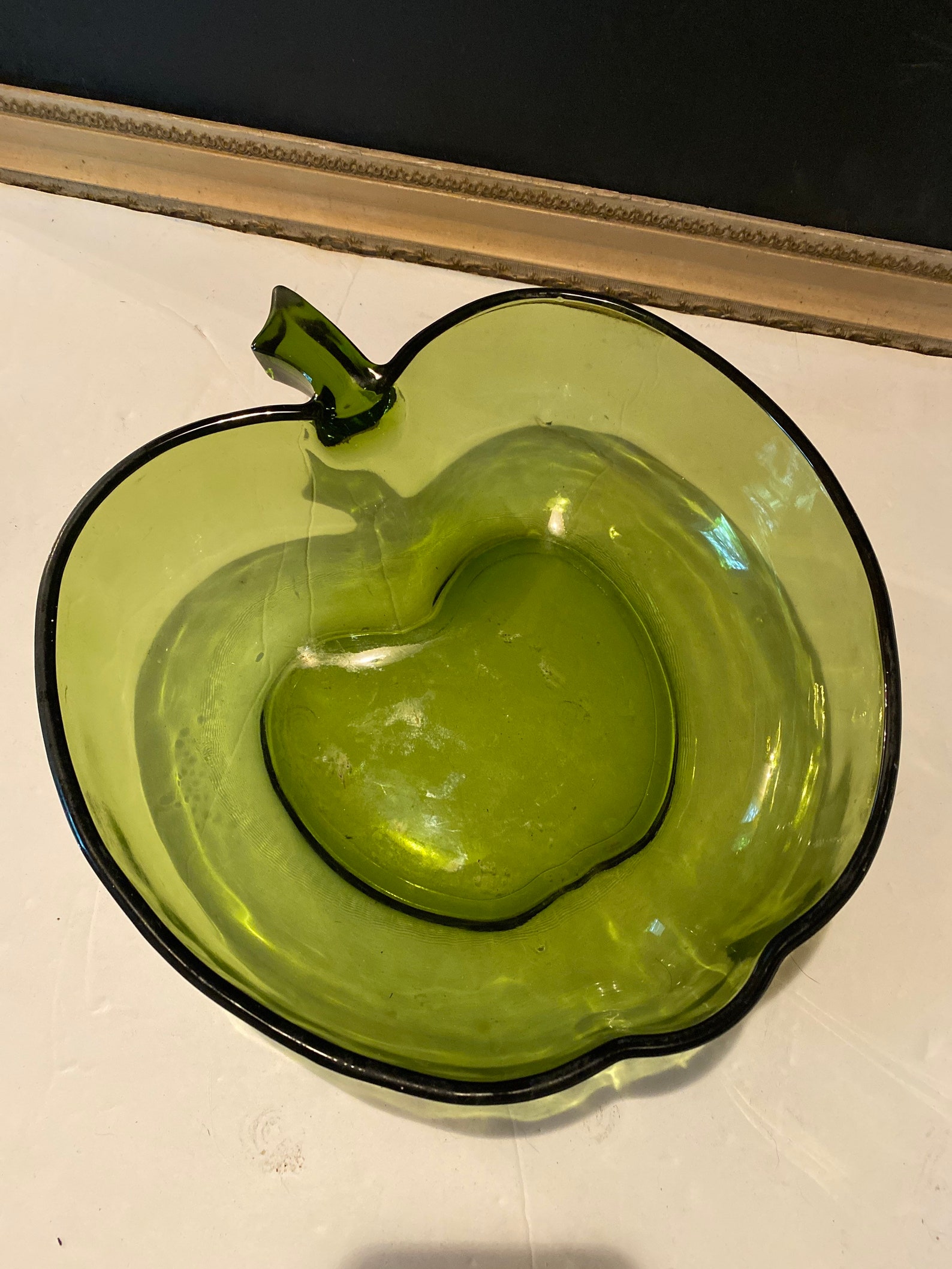 Vintage Green Glass Apple Bowl Etsy