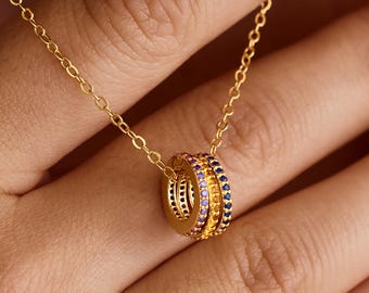 Customized birthstone necklace, simple ring-shaped pendant, for mother, a unique jewelry gift for her, birthday gift, a meaningful present
