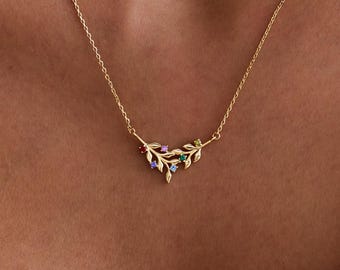 Customized birthstone necklace, a simple branch-shaped pendant, a family necklace, a birthday gift, is an extremely meaningful present.