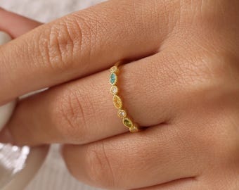 Personalized Birthstone Ring, Custom Marquise Birthstone Ring, Family Jewelry, Stackable Ring for Mom, Christmas Gift for Grandma