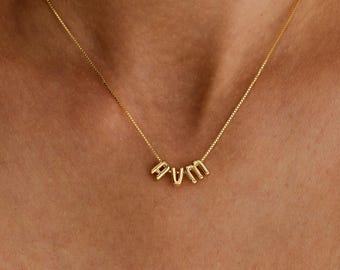 Custom Bubble Name Necklace, Personalized Mini Initial Necklace, 3D Puffy Letter Pendant, Balloon Letter Necklace for Mom Wife Her