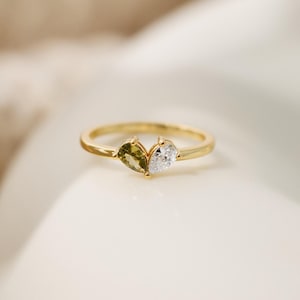 Personalized Heart Birthstone Ring – Custom 2 Stone Mother’s Ring, Dainty Stacking Jewelry, Meaningful Gift for Her, Birthday Gift
