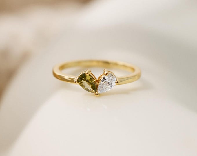 Heart shaped birthstone ring, personalized double birthstone jewelry, birthday surprise, graduation gift, symbol of friendship and love