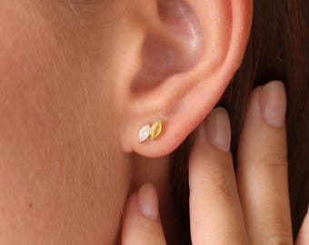 Custom Two Birthstone Earrings, Personalized Marquise Cut Studs, Dainty Ear Stack Jewelry, Minimalist Jewelry Gift for Her, Christmas Gift