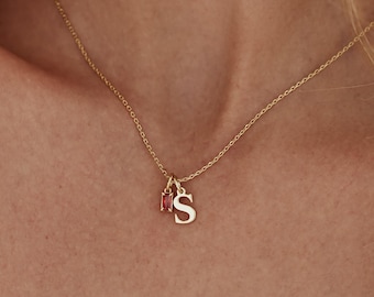 Collier avec pierre de naissance initiale, collier lettre personnalisé, bijoux prénom personnalisés, cadeau pour elle, cadeau d'anniversaire, collier minimaliste