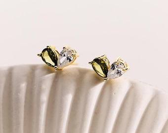 Heart-shaped birthstone stud earrings, personalized twin birthstone jewelry, birthday gift, a gift for her, symbol of friendship and love