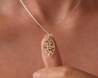 Family Tree of Life Necklace with Birthstones, Custom Mom Necklace with Kids Birthstones, Family Gift for Grandma, Meaningful Christmas Gift