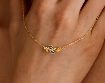 Dainty Three Birthstone Necklace, Custom Family Branch pendant, Mom Necklace with Kids Birthstones, Meaningful Gift for Mom Sister Her
