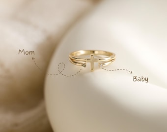Miscarriage Memorial Ring, Custom Two Birthstone Cross Ring, Angel Baby Loss, Bereavement Gift for Mom