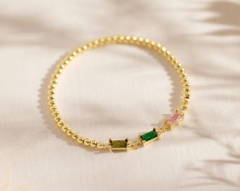 Custom Baguette Birthstone Beaded Bracelet, Family Bracelet, Stackable Stretch Bracelet, Family Gifts, Christmas Gift for Grandma Mom Women