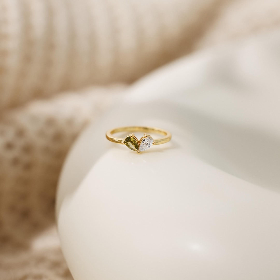 Bague avec pierre de naissance en forme de coeur, double bijou personnalisé avec pierre de naissance, surprise d'anniversaire, cadeau de demoiselle d'honneur, symbole d'amitié et d'amour - Etsy France