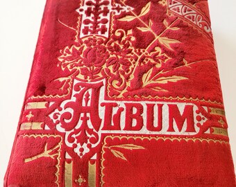 Antique Victorian Red Velvet Large Photo Album – Timeless Elegance for Cherished Memories