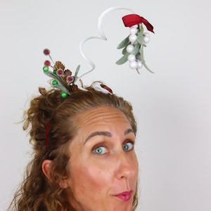 Sage Mistletoe Headband Tacky Ugly Christmas party apparel