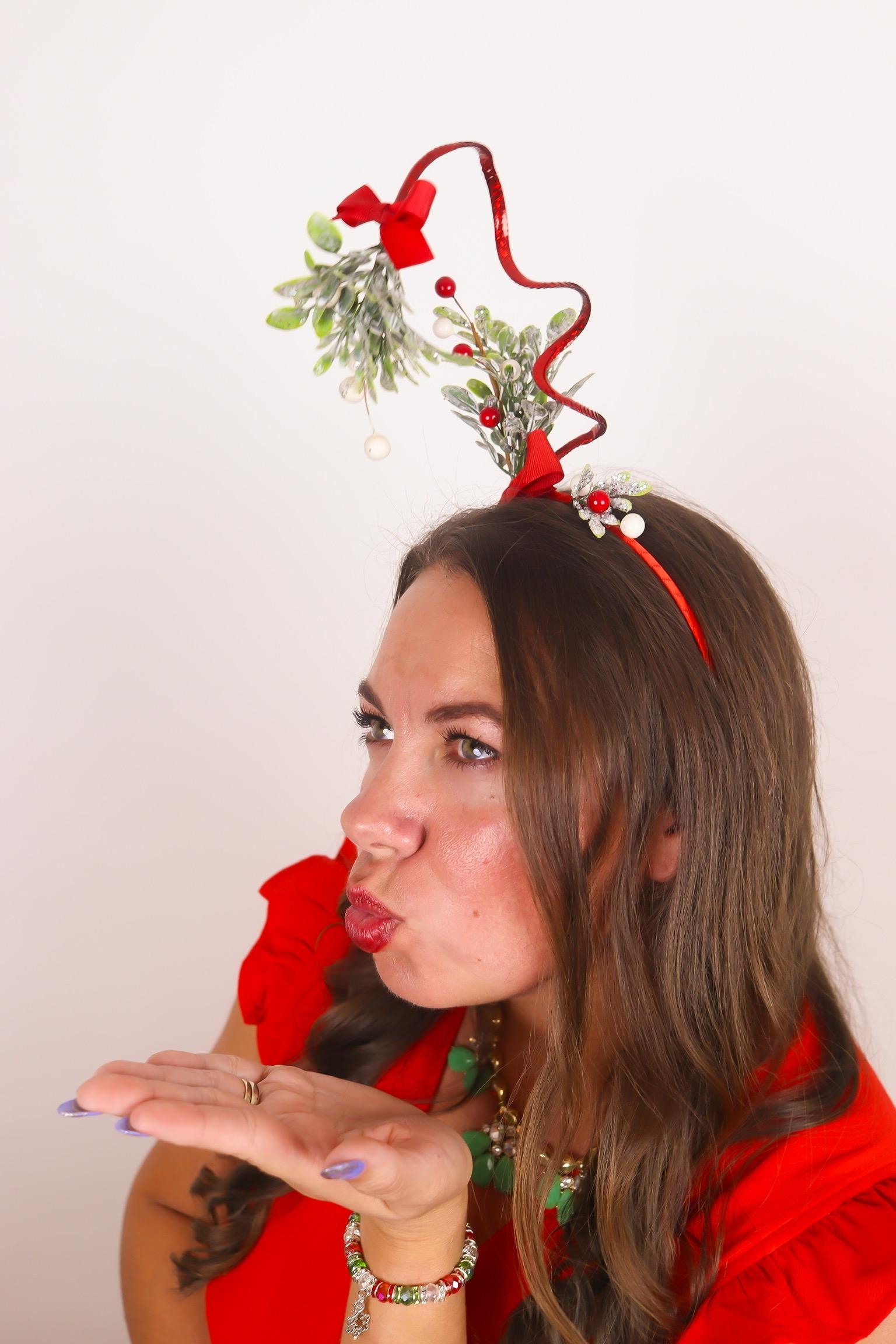 Green Mistletoe Headband Tacky Ugly Christmas Party Apparel 