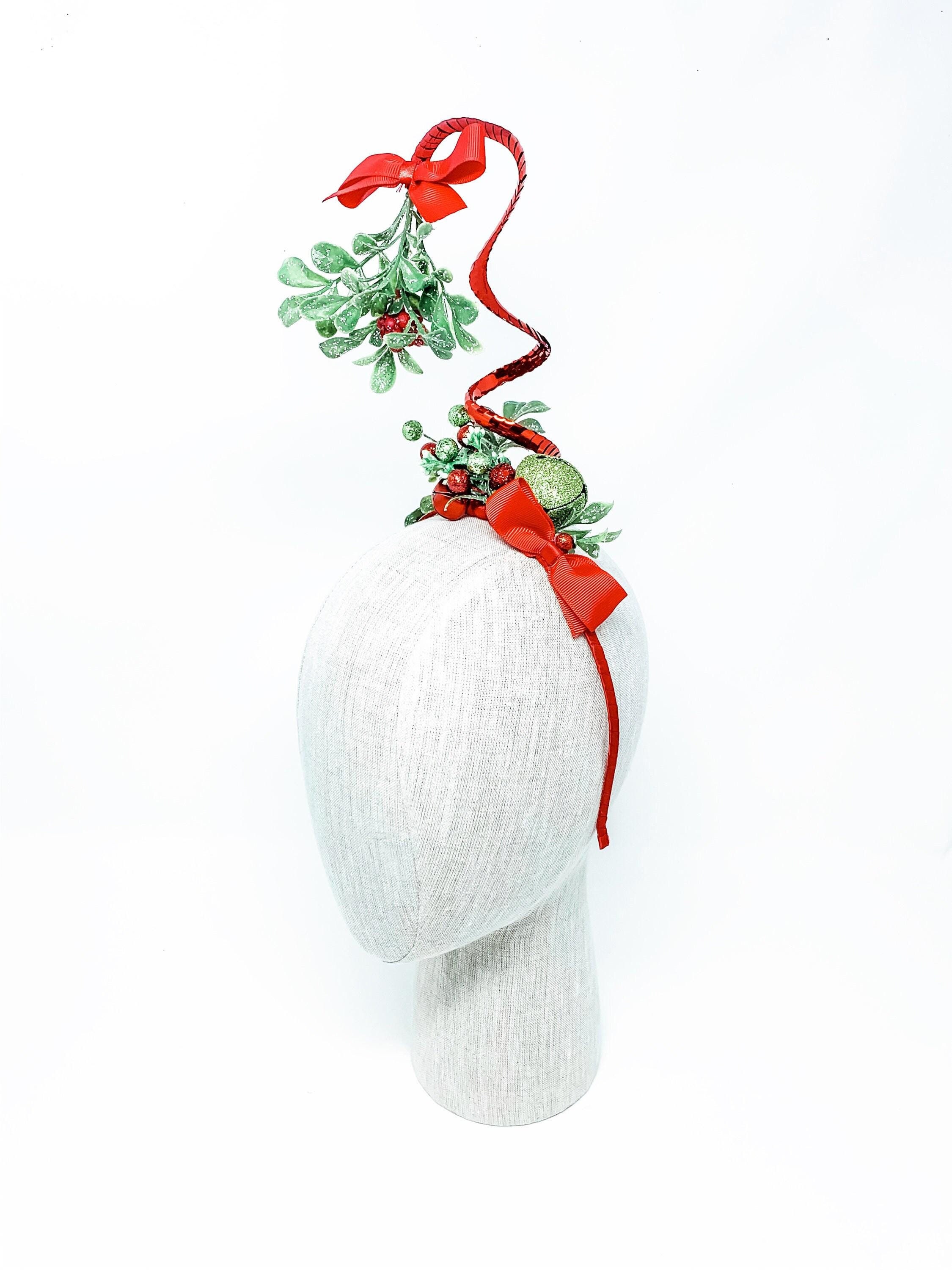ugly christmas fascinator mistletoe headband Green Mistletoe Headband Tacky Ugly Christmas Party Apparel  main image 4