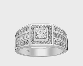 Men's Sterling Silver Ring – Bold CZ Band, Modern Masculine Jewelry