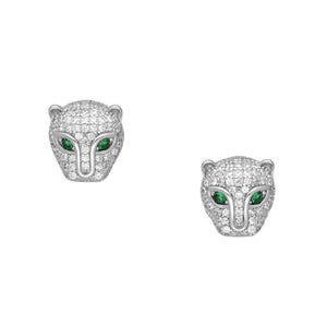 925 Sterling Silver Panther Push-Back Earrings with CZ