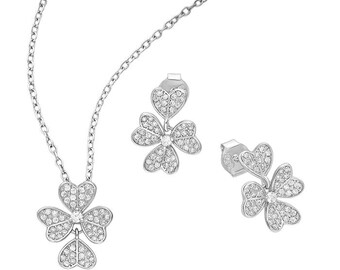 Clover Jewelry Set 925 Sterling Silver for Women – Lucky Elegant CZ Gift Set