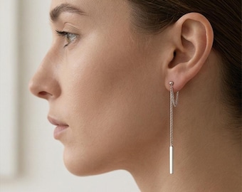 Bar Earrings 925 Sterling Silver for Women – Minimalist Everyday Jewelry Gift