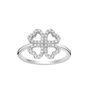 925 Sterling Silver Clover Ring with CZ