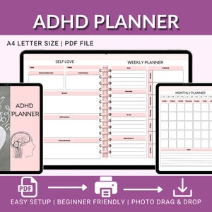 ADHD Digital Planner Adult ADHD Planner for Productivity Organization Focus Self Care To do List ADHD Daily Planners Burnout Adhd organizer